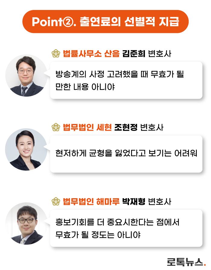 출연료 선별 지급에 대한 변호사들의 생각. /박남규 디자이너