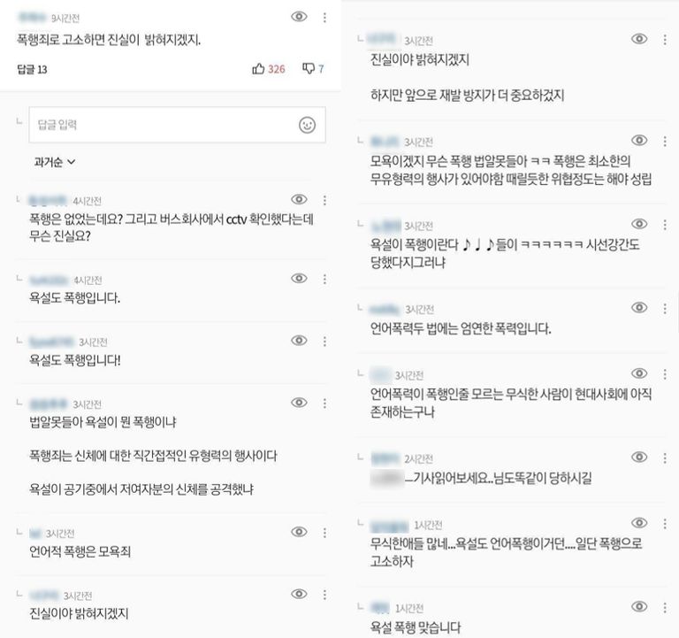 버스에서 내린 승객 A씨를 향해 폭언을 쏟아부은 버스기사의 사연을 접한 누리꾼들사이에서 갑론을박이 일었다. 폭언을 폭행으로 볼 수 있는지 여부에 관한 것이었다. /'카카오 뉴스' 캡처