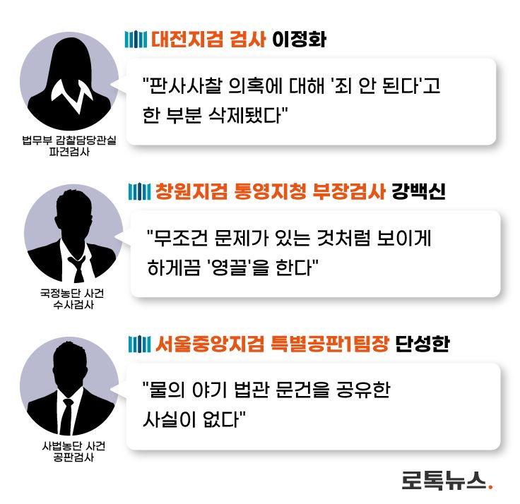 이프로스에 윤 총장의 직무배제에 관해 문제 제기를 한 검사 세 명. /그래픽=조소혜 디자이너