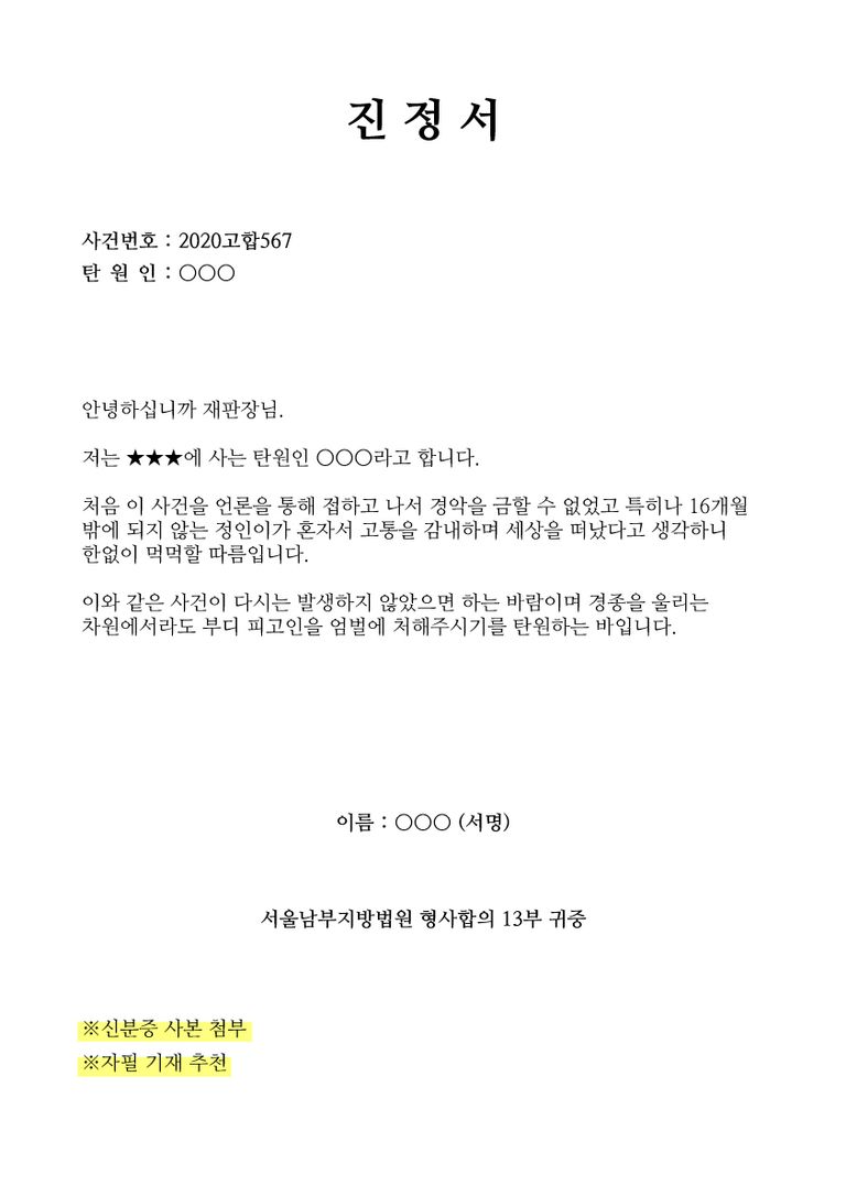 이경민 변호사의 의견을 바탕으로 작성한 샘플 진정서(탄원서). /그래픽=조소혜 디자이너
