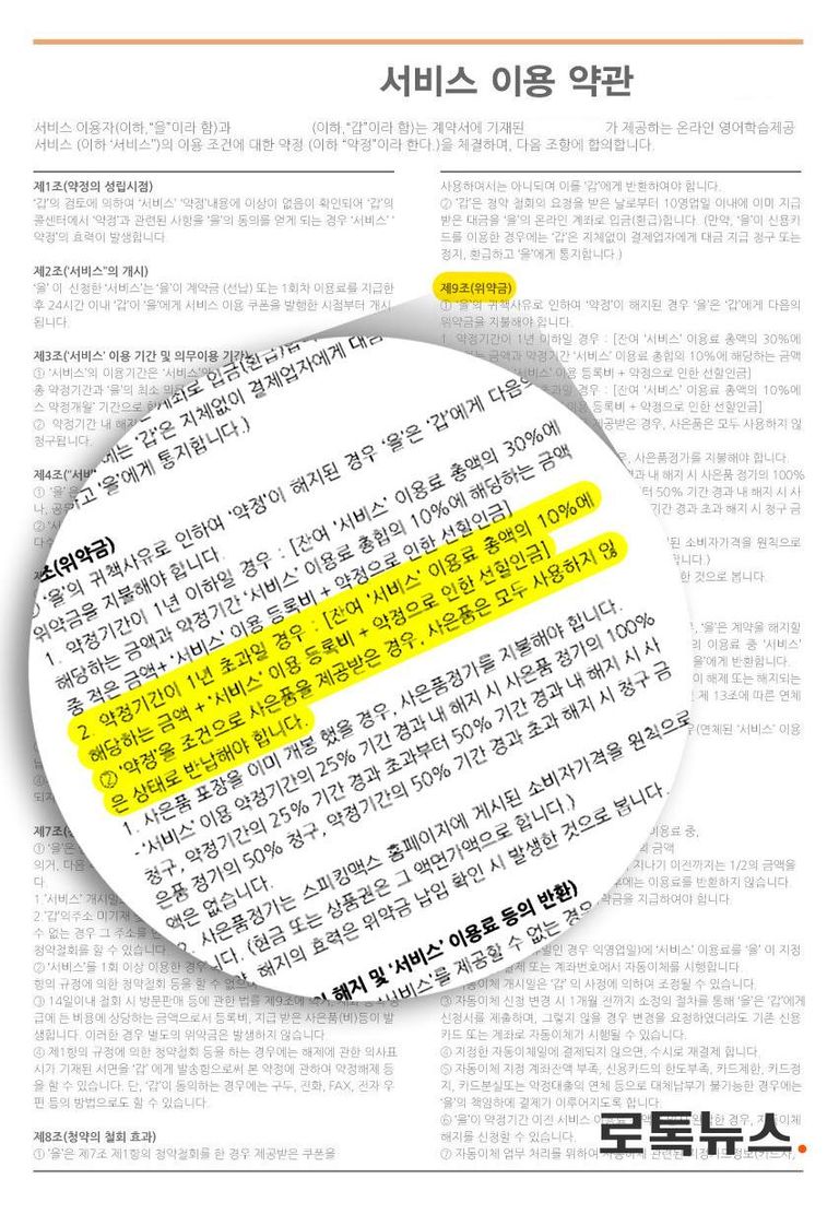 제보자가 제공한 해당 업체의 이용 약관. /제보자 제공