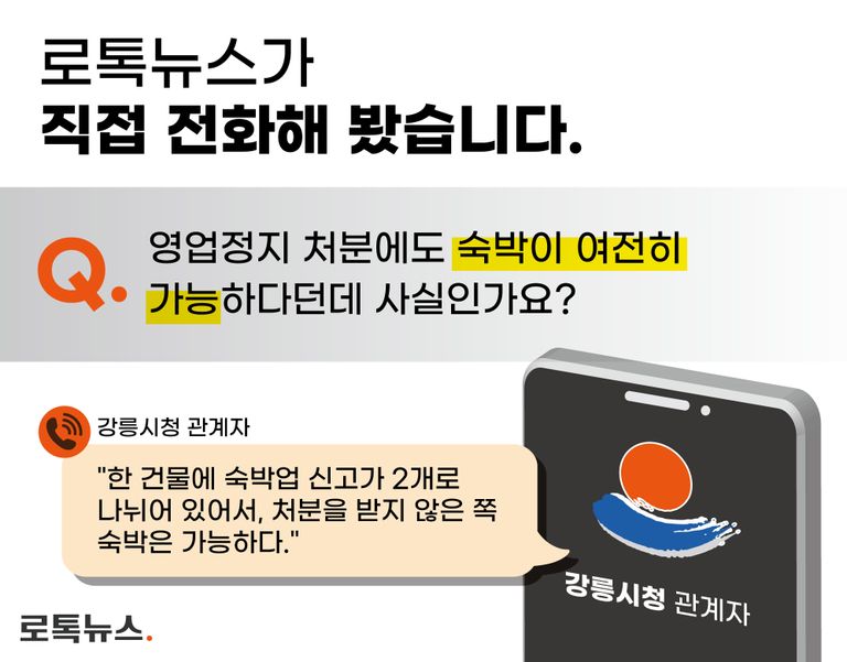 영업정지(운영중단) 처분에도 숙박이 가능한 이유를 강릉시청 관계자에게 물어봤다. /그래픽=조소혜 디자이너