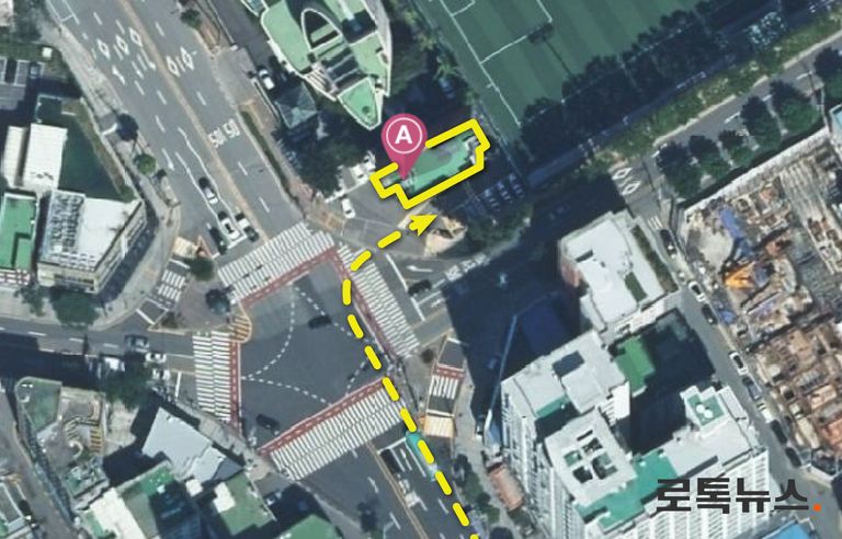 영상을 바탕으로 표기한 경찰차의 진행 방향. /국토지리정보원⋅편집=조소혜 디자이너