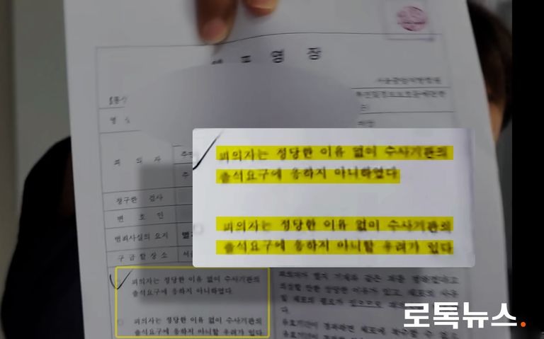 형사소송법 제200조의2 제1항 내용이 명시돼 있던 가세연 체포영장. /유튜브 '가로세로연구소' 캡처·편집=조소혜 디자이너
