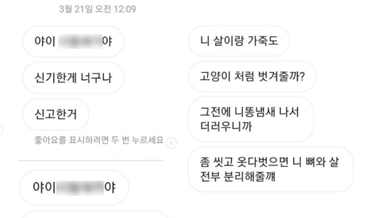 A씨가 제보자들에게 보낸 문자 내용. /카라 인스타그램 캡처·편집=조소혜 디자이너