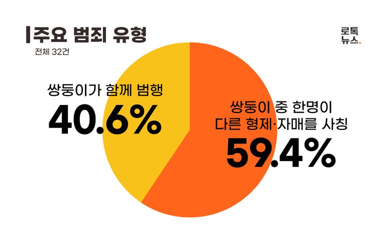 전체 32건의 쌍둥이 사건 중 19건은 다른 쌍둥이 형제·자매를 사칭한 경우였다. /그래픽=조소혜 디자이너