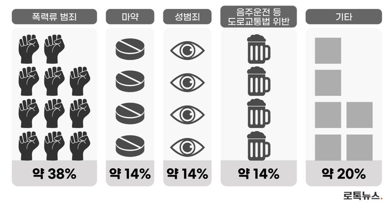 판결문에 적시된 혐의는 총 29건이었다. 이 중에서 가장 많았던 건, '폭력류 범죄' 였다. /셔터스톡