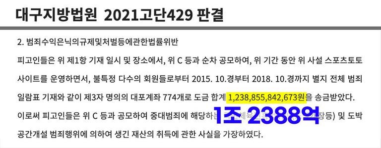 판결문에서 유독 눈에 띄는 규모의 사건이 하나 있었다. 범죄수익이 무려 '1조 2388억원'이었다. /대법원⋅편집=조소혜 디자이너
