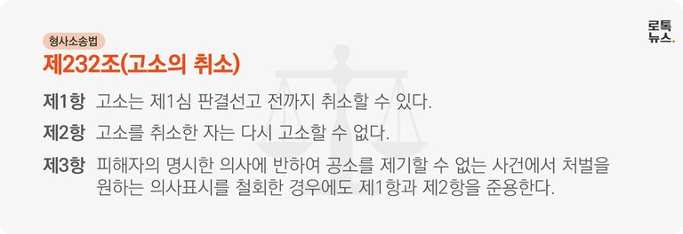 우리 형사소송법 제232조에는 고소의 취소에 관한 규정이 있다. /그래픽=조소혜 디자이너