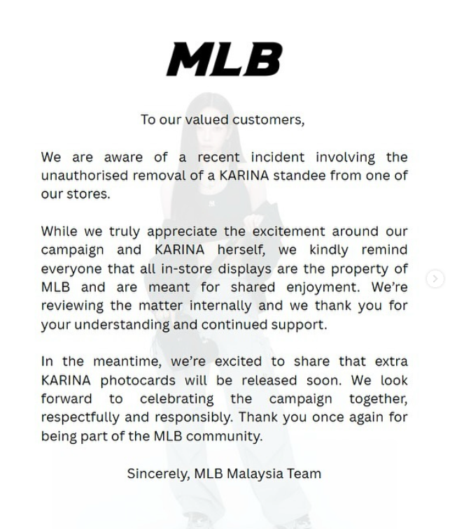 MLB 말레이시아 공식 계정 입장문. /@mlb.kr.malaysia 인스타그램