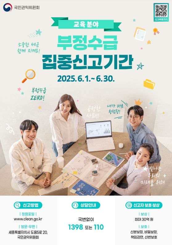 "교육분야 정부지원금 부정수급 신고하면 보상금 최대 30억원" 기사 관련이미지