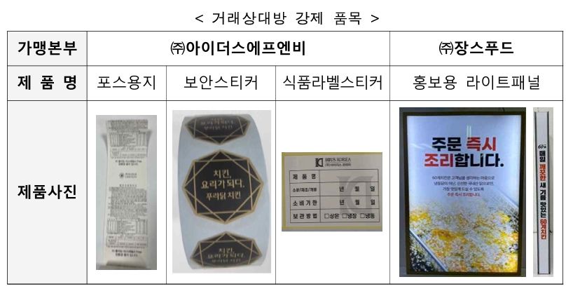 공정위, 가맹점주에 영수증 용지·라이트패널 강매한 '푸라닭·60계' 제재 기사 관련이미지
