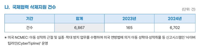 전년 대비 40배 증가한 2024년 국제협력 삭제지원 건수. /