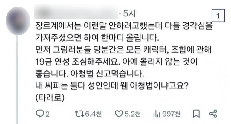 내 캐릭터도 아청법 위반?…창작계 뒤흔든 '19금 경고문' 기사 관련이미지