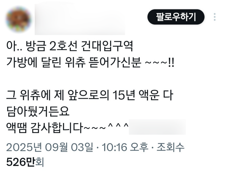 키링을 도난당했다는 피해 글. /X 캡처