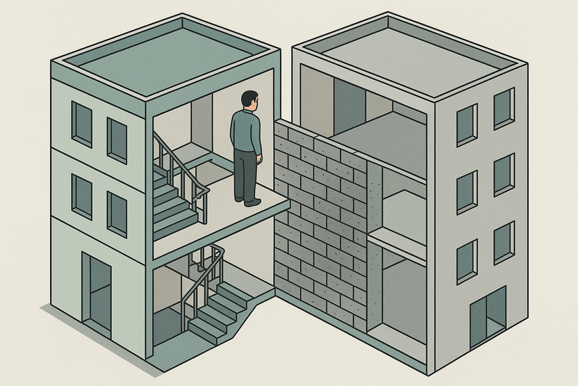 내 건물 2층에 가려는데, 이웃 건물주가 유일한 통로를 시멘트로 막아버렸다 기사 관련이미지