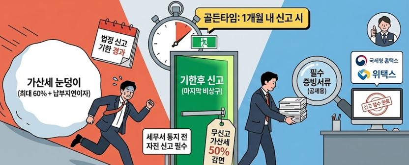 가산세 폭탄 피할 유일한 탈출구 ‘기한후 신고’... 한 달 내 움직이면 50% 깎아준다 기사 관련이미지