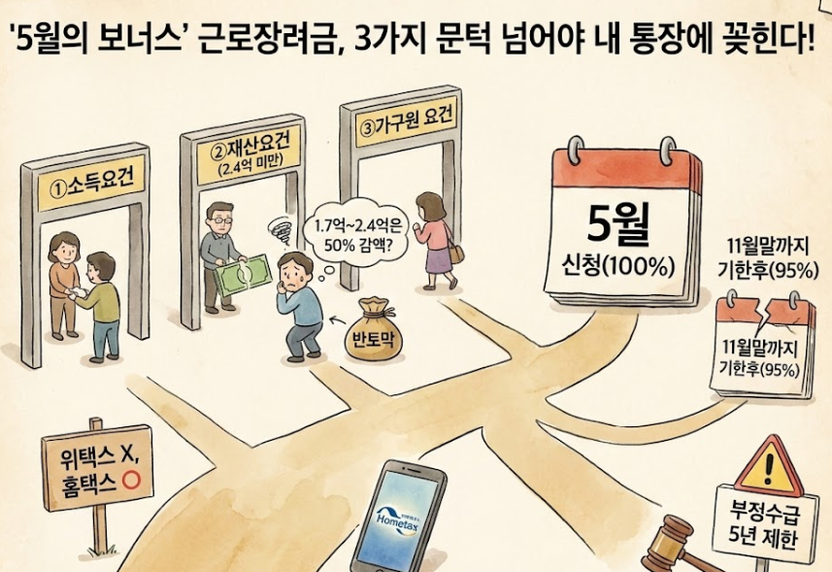 2026년 근로장려금 최대 330만 원 지급... 가구별 소득·재산 요건 등 수급 기준 기사 관련이미지