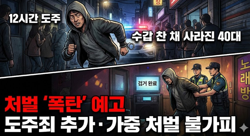 수갑 찬 채 사라진 40대, 12시간의 도주극 끝에 노래방서 검거… 처벌 '폭탄' 예고 기사 관련이미지