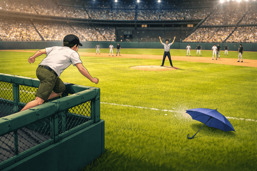 떨어진 우산 줍겠다며 잠실 야구장 외야 펜스 넘은 관중, 그 대가는 기사 관련이미지