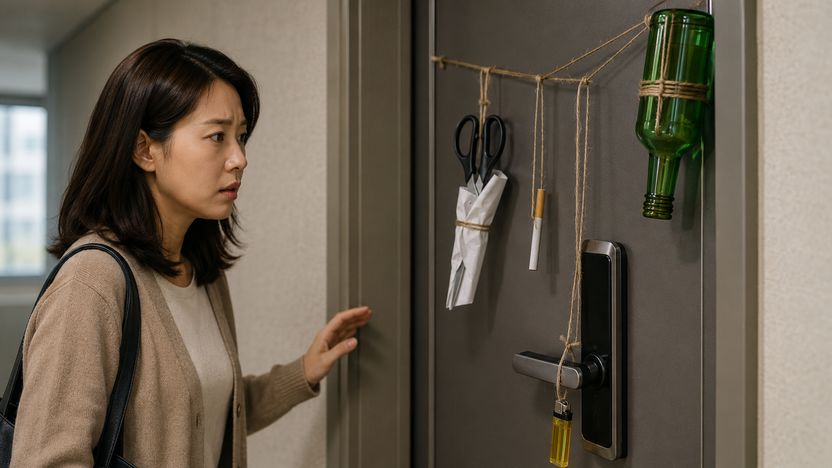 "집에서 빨리 나가"...현관문에 가위·소주병으로 '저주 주술 의식'한 집주인? 기사 관련이미지