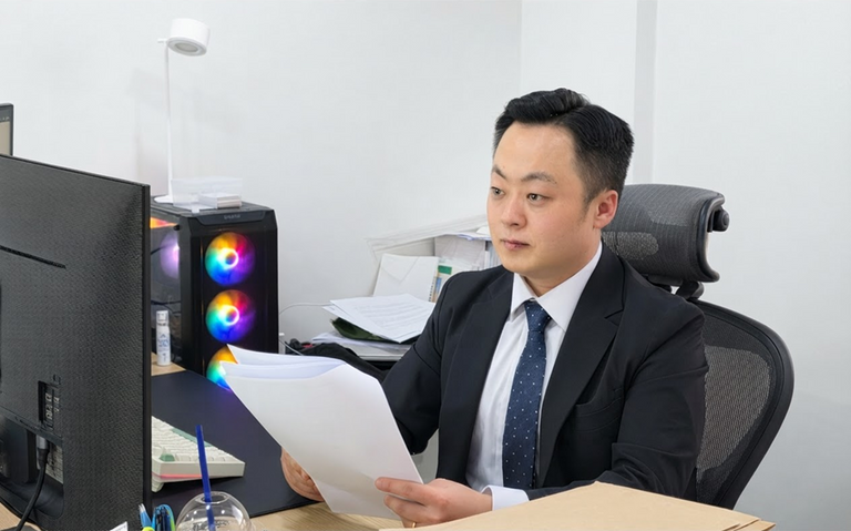 사건 기록을 면밀히 검토하고 있는 법무법인 해답 김무룡 변호사.
