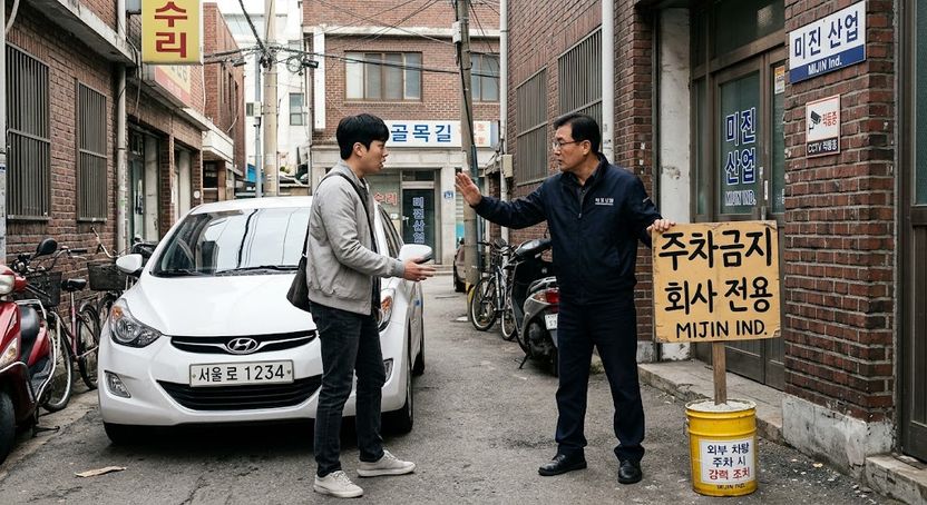 "우리 회사 땅"이라며 페인트통으로 주차 막은 회사…정말 주차하면 안 되나? 기사 관련이미지