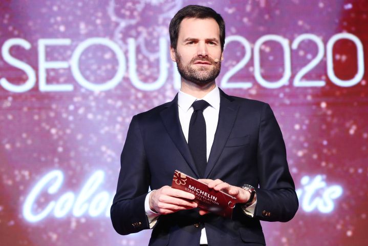 14일 서울 광진구 비스타 워커힐 호텔에서 열린 '미쉐린 가이드 서울 2020' 발간회에서 그웬달 뿔레넥 미쉐린 가이드 인터내셔널 디렉터가 가이드 선정 기준에 대해 설명하고 있다. /연합뉴스