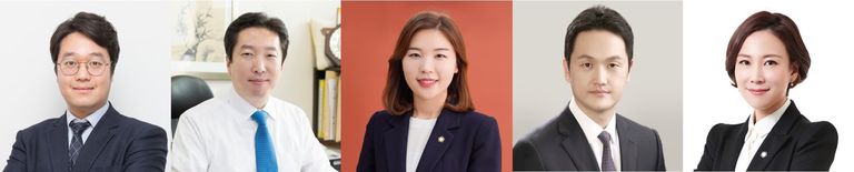 (왼쪽부터) '법률사무소 산음'의 김준희 변호사, '법무법인 인화'의 방정환 변호사, '변호사 엄세연 법률사무소'의 엄세연 변호사, '법무법인 문장'의 임원택 변호사, '법무법인 태일' 최재윤 변호사. /로톡DB